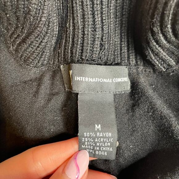 INTERNATIONAL CONCEPTS Ribbed Flyaway Black Sweater Cardigan Medium - Picture 2 of 3
